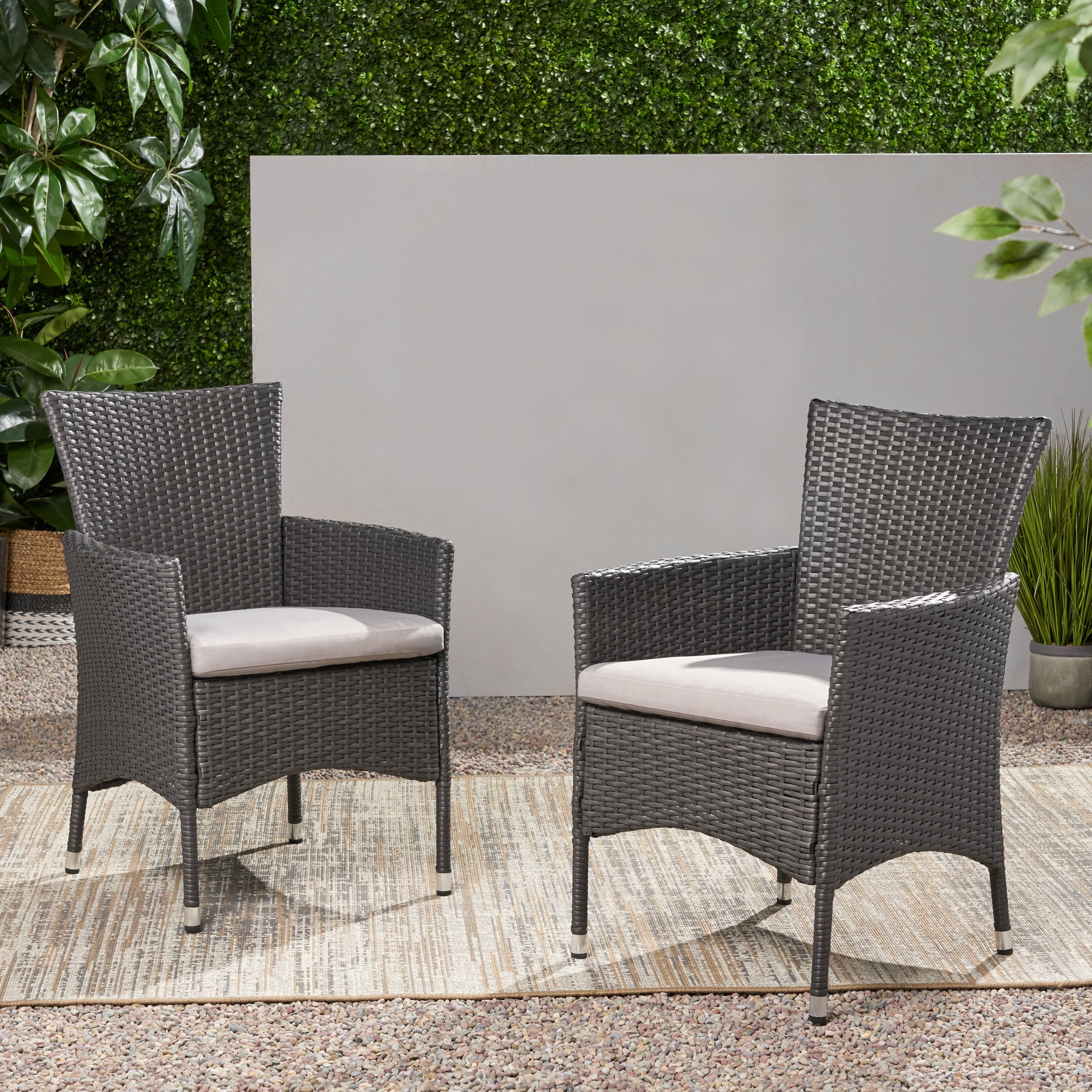 Outdoor Stainless Steel Frame Dining Chair Set of 2, Stable Leisure Seats for Patio Garden, Silver