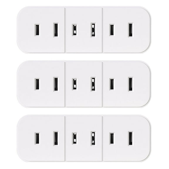 ELEGRP 3 Outlet Non-grounded Multiple Outlet Extender Adapter Plug, 2-Prong to 2-prong Adapter Converters for Wall Outlets,15Amp 125V Triple Outlet Extender, White （3 Pack)