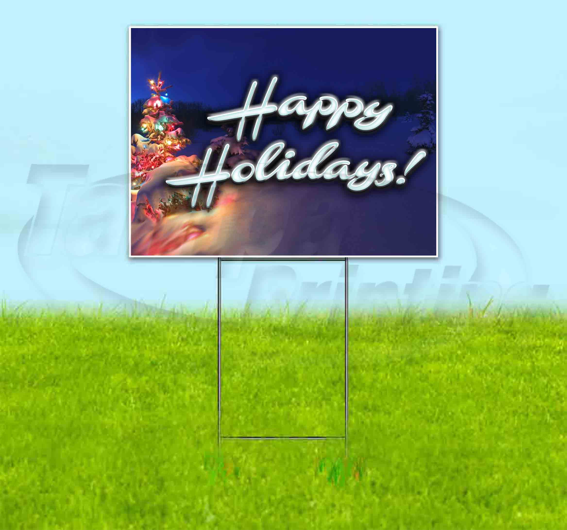 Happy Holidays V2 (18" X 24") Yard Sign, Includes Metal Step Stake