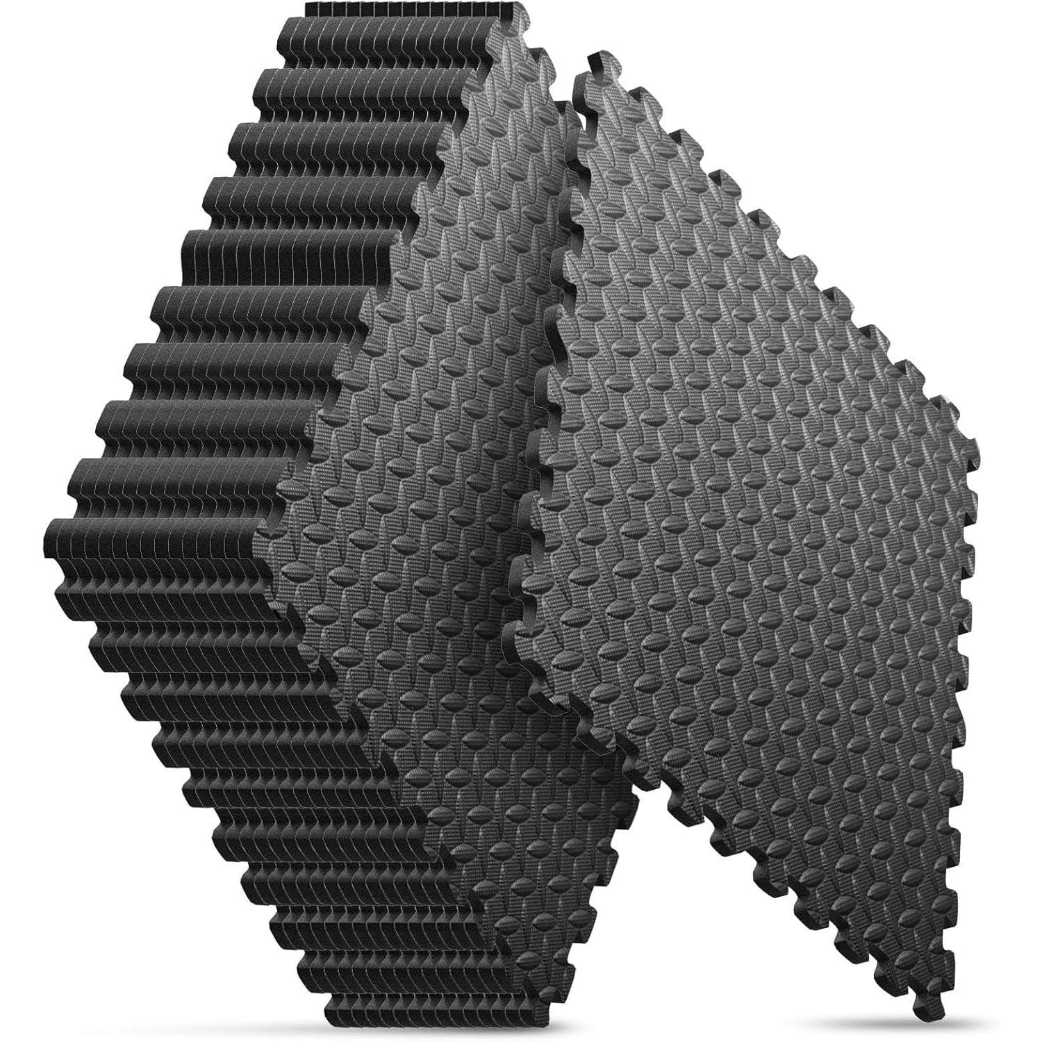 Home Gym Mat, Puzzle Exercise Mat, EVA Interlocking Foam Floor Tiles for Home Workout Equipment and Kids' Play Areas - Black, 24 in x 24 in x ½ in - 16 Tiles (Black, 16 Pack, 64 SQ FT)
