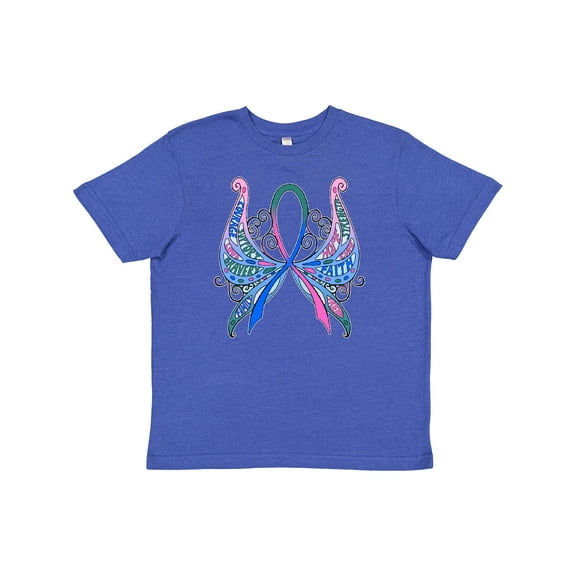 Inktastic Thyroid Cancer Awareness with Butterfly Ribbon Words Youth T-Shirt