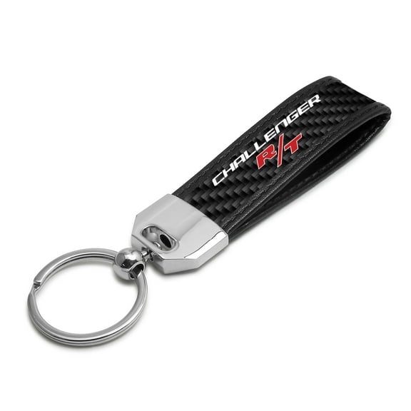 Dodge Challenger R/T Real Carbon Fiber Leather Strap Key Chain with Black stitching