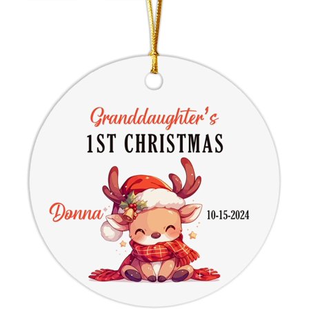 Baby 1st Xmas Ornament, Customized Granddaughter's 1st Christmas 2025 Ornament, Deer Christmas Ornament Gift for Newborn, Personalized Granddaughter Name Ornament, Custom Granddaughter Decor aVJMtN