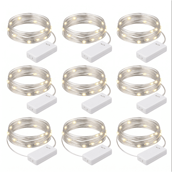 6 Pack Timer Fairy Lights Battery Opeed, 7ft 20 LED Waterproof Silver Wire Firefly Lights for DIY Crafts Wedding Table Decor Mason Jars Party, White