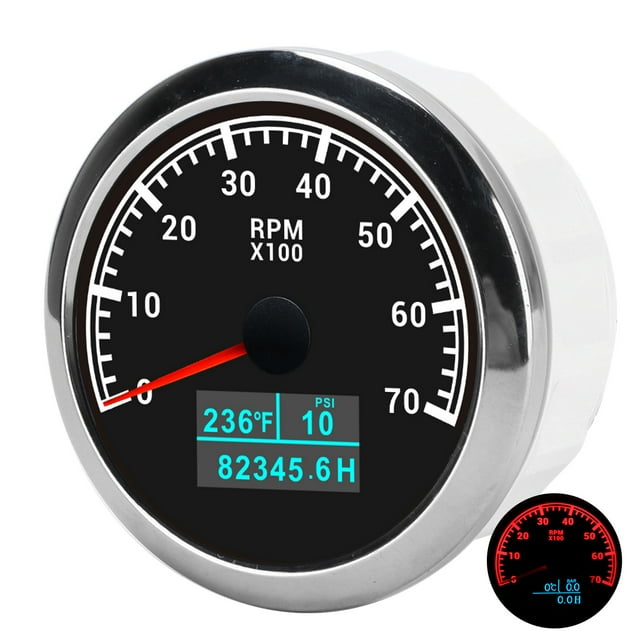 Tacómetro RPM, Tacómetro De Calibre RPM De Acero Inoxidable ABS Para La Instalación Fácil Del Automóvil Para Botes De Automóvil 9-32V DC