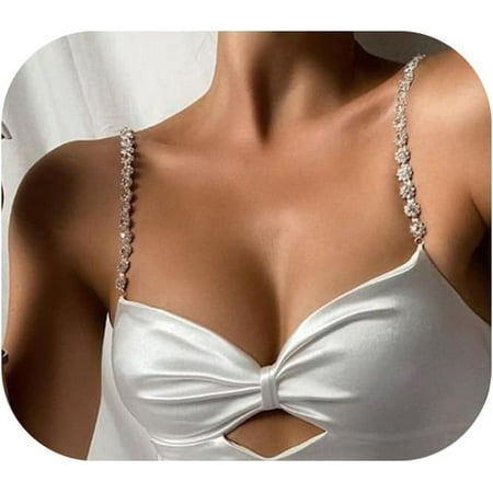 QIUYIDP 1Pair Flower Pendant Rhinestone Bra Straps Rhinestones Bra Shoulder Chain Crystal Lingerie Straps Wedding Bridal Dress Underwear Chain for Women Body Jewelry