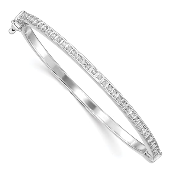 Sterling Silver and Platinum-plated Diamond Baby Bangle Bracelet