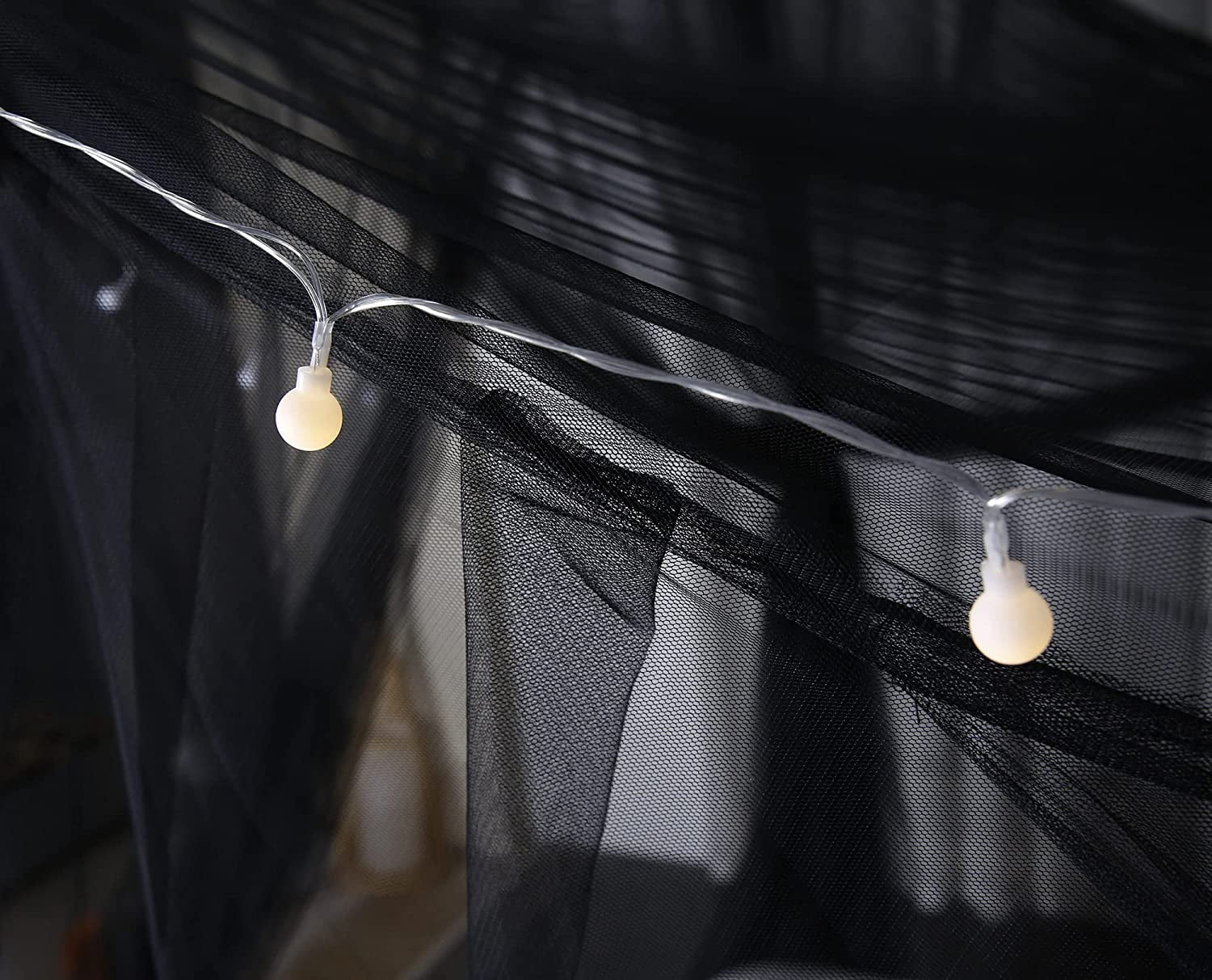 CAILDANL Bed Canopy,Canopy Bed Curtains Bed Drapes for Full Queen King Size Bed,Mosquito Net Bed Curtains for Patio Indoor Outdoor Net,Black Bed Canopy Curtains for Gothic