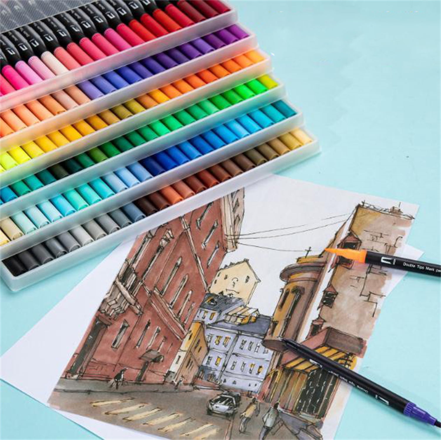 TGY 2 Set 24 Colors Paint Pens Paint Markers for Art and Crafting,Dual Head Art Markers with Fine Tip and Brush Tip for Calligraphy, Scrapbooking,Brush Lettering,DIY Crafts