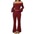 thumbnail image 2 of Outfits For Women 2 Piece Off Shoulder Long Sleeve Cropped Top Wide Leg Workout Gym Lounge Travel Matching Pants Sets Fashion Y2k Outfits 2025 Fashion, 2 of 8