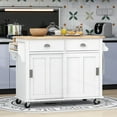 thumbnail image 2 of Glavbiku Kitchen Island Cart with Drop Leaf Countertop,Sliding Barn Door,Adjustable Height,White, 2 of 14