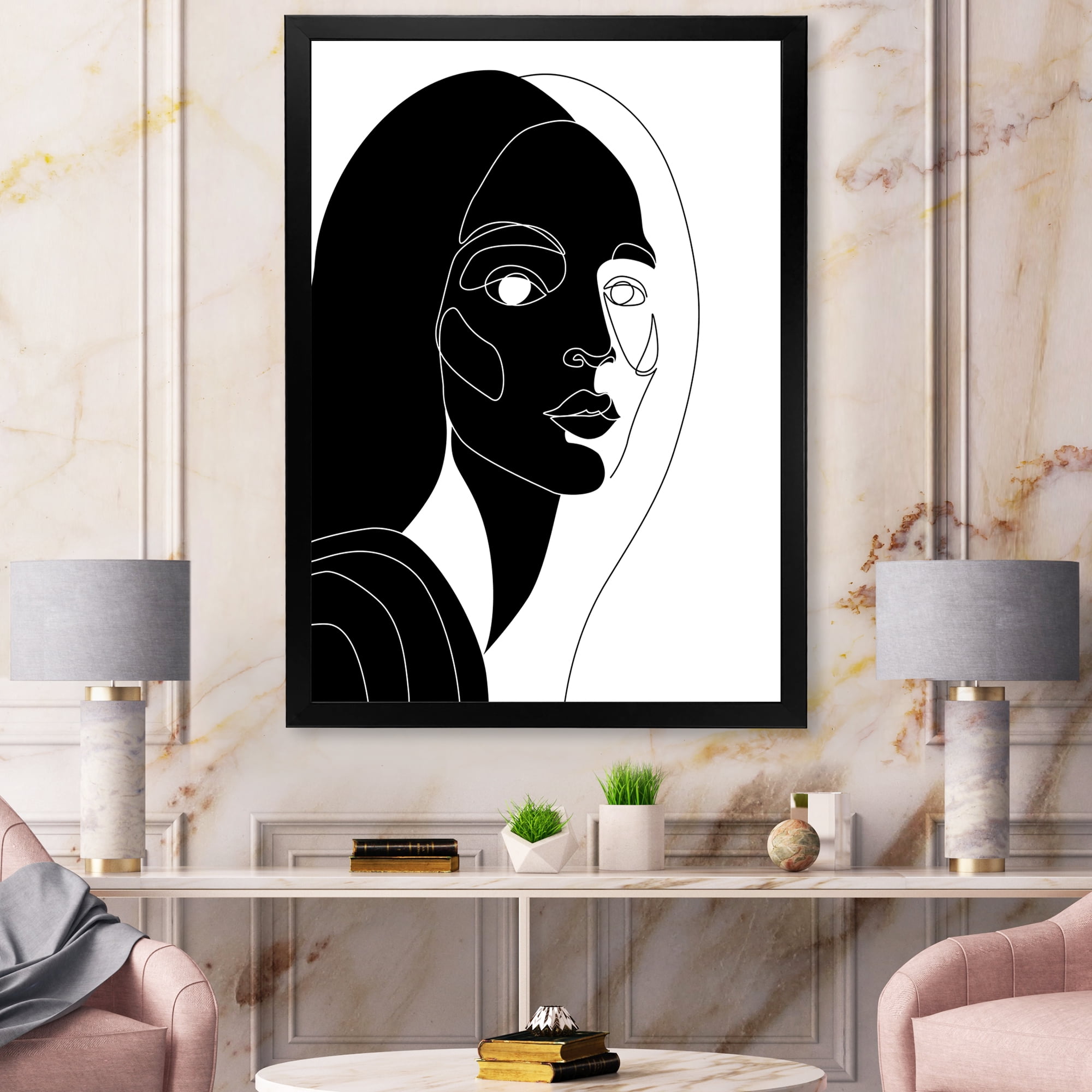 Designart 'Retro Black and White Minimal Portrait of Young Girl' Modern Framed Art Print