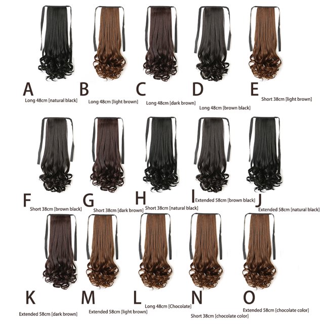 Perruque Queue de Cheval Fibre Haute Température Perruques Réalistes Toupie Bouclée Artificielle Résistante à la Chaleur Invisible Sans Couture pour Femmes Marron Noir 58cm Allongement