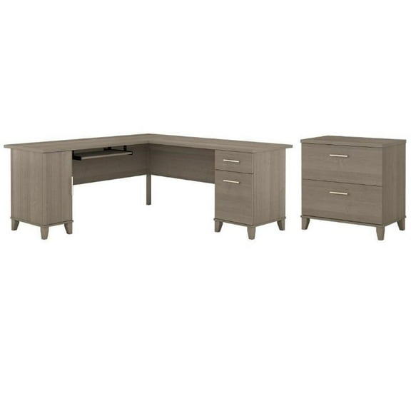 Home Square 2-Piece Set with 72W L Shaped Desk & 2-Drawer File Cabinet