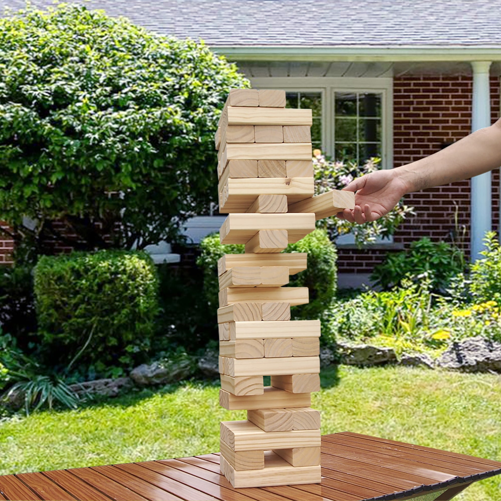 Trimate: Tumbling Tower Large 21.25" - Double-Sanded Smooth Natural Wood, 54 Blocks, Durable & Portable Carry Bag, Indoor & Outdoor, Family Party Game Age 8+