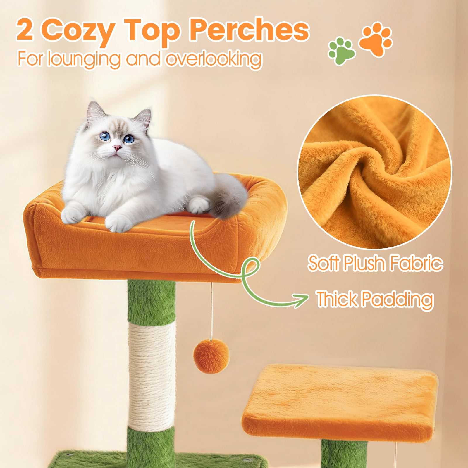 Gymax 66'' Tall Cat Tree w/2 Condos Sisal Scratching Posts Plush Perch Hammock Basket