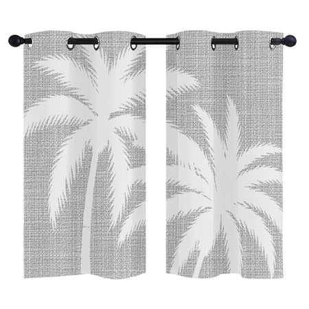 Grey Palm Tree Blackout Curtains 39 Inches Long Summer Tropical Beach Country Tree Leaf Linen Texture Thermal Insulated Room Darkening Drapes with Grommets for Living Room 27.5 W x 39 L 2 Panels
