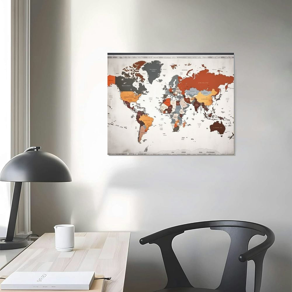 Awypu  World Map Wall Decoration for Bedroom Office Wall Art Print Pictures Painting Canvas Frame Map Decoration and living room Ready to Hang