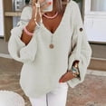 thumbnail image 2 of VISALY V Neck Pullover Sweater Knit Sweater Womens Fall Sweaters 2024 Chunky Loose Long Sleeve V Neck Oversized Casual Knit Pullover Tops Crochet Sweaters Womens Sweatshirts Women Pullover White Xl, 2 of 7