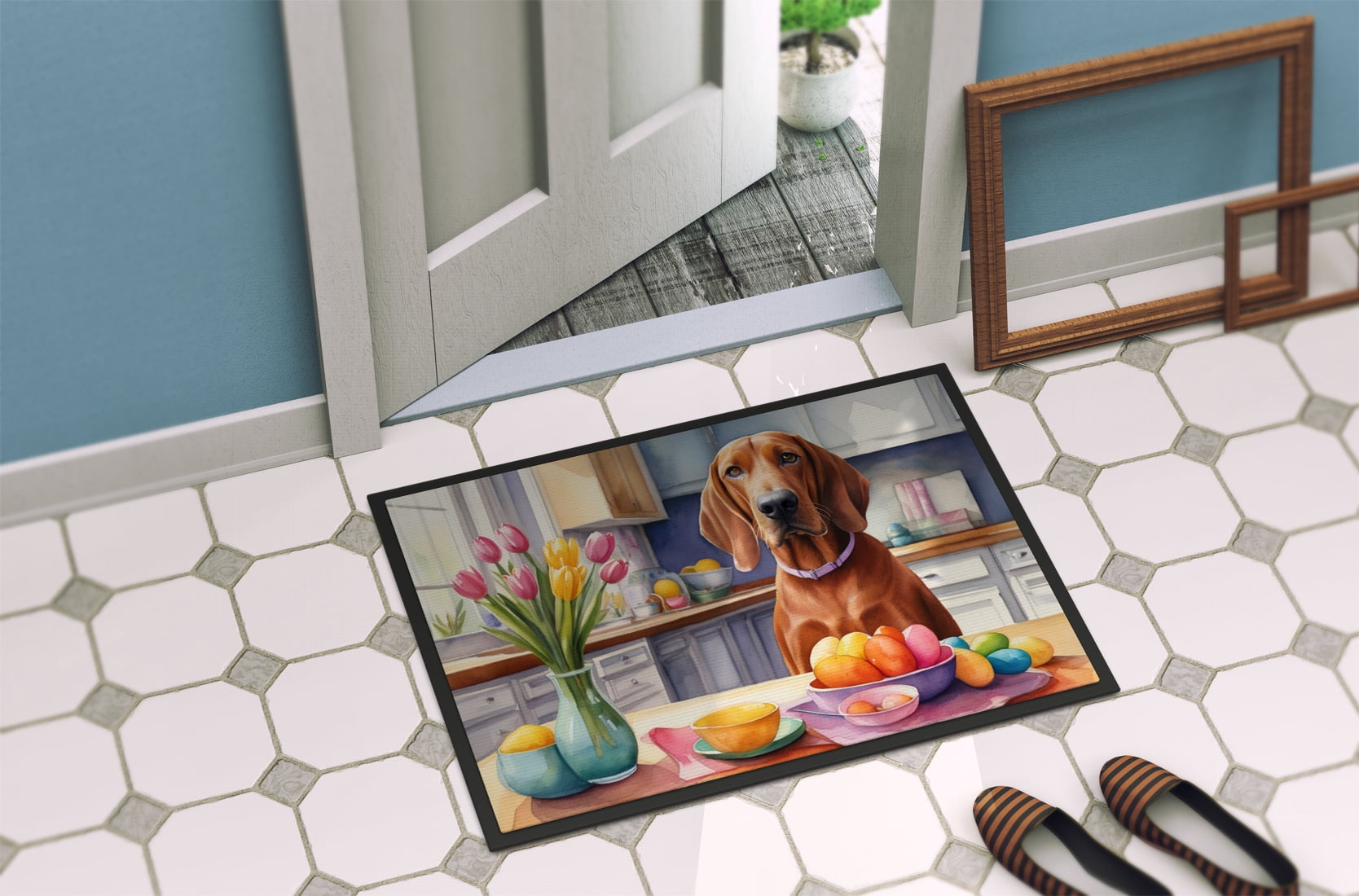 Decorating Easter Redbone Coonhound Doormat 27 in x 18 in