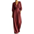 thumbnail image 3 of Tqcoqu Women's Jumpsuits,High Waist Wide Leg Jumpsuit,Wrap V Neck 3/4 Sleeve Long Romper Dressy Elegant One Piece Outfit, 3 of 6