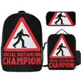 thumbnail image 1 of Social Distancing Champion Vintage Backpack Combo 17 Inch Bookbag Insulated Lunch Tote and Pencil Pouch, 1 of 4