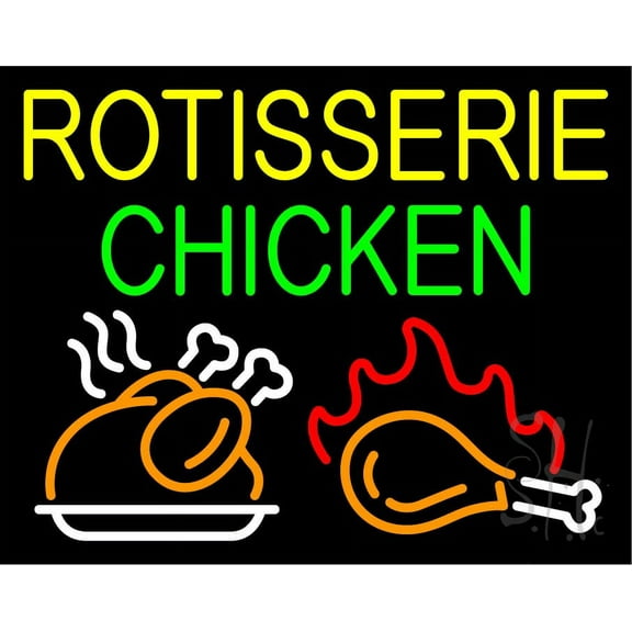 Green Rotisserie Chicken LED Neon Sign 24 x 31 - inches, Black Square Cut Acrylic Backing, with Dimmer - Bright and Premium built indoor LED Neon Sign for restaurant window and interior decor.