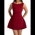 thumbnail image 1 of Vestido Mini de Verano para Mujer, Sin Mangas, con Cremallera, Cuello Alto, Ajustado, Corte A, para Fiesta y Club Rojo S, 1 of 10