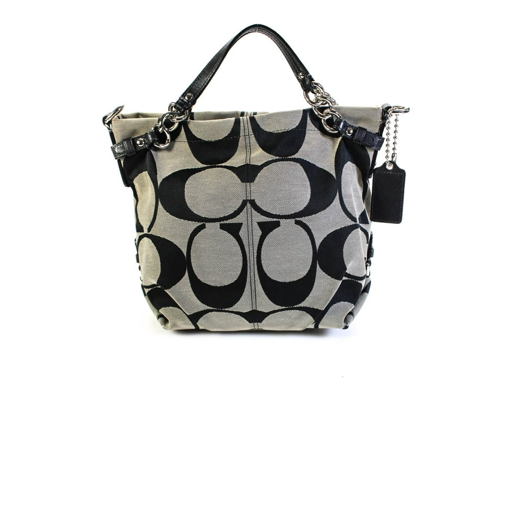 Coach PreownedCoach Zip Up Logo Print Shoulder Handbag Black Beige