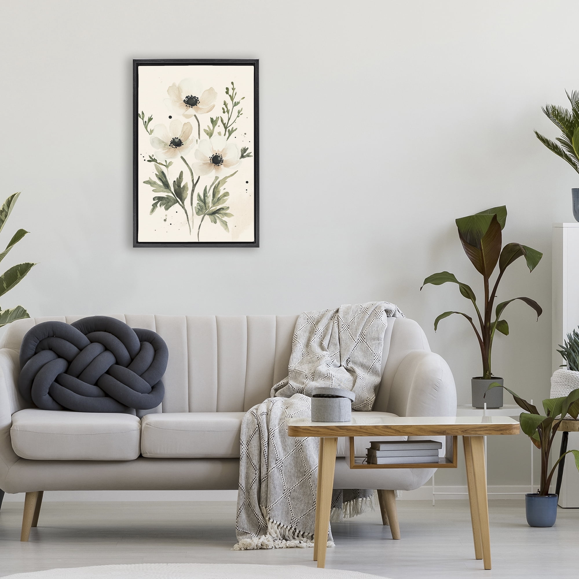 Stupell Industries Soft White Anemone Floral Black Framed Floater Canvas Wall Art, design by Petal Prints Design