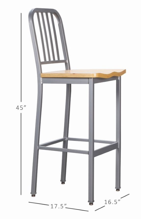 Linon Fostria 30" High Back Metal Bar Stools, Set of 2, Silver/Natural