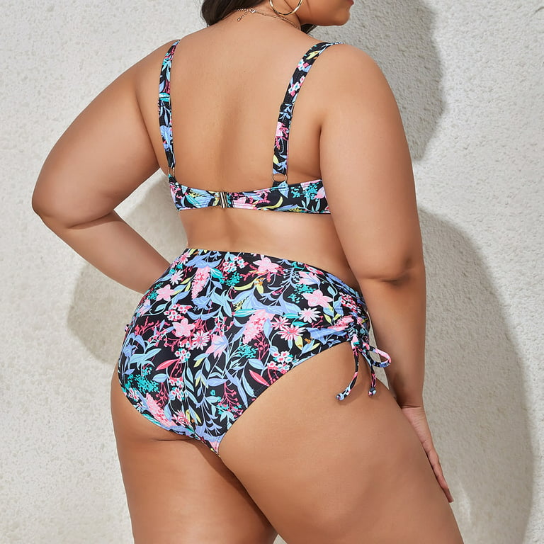 Aayomet Women's Plus Size Two Piece Swimsuit Print Bikini Swim Bra Pad Underwire  plus Size Bikini Tops for Large Bust,A Large 