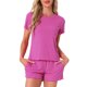 thumbnail image 1 of Conjunto de pijama para mujer INSPIRE CHIC de 2 piezas con top de manga corta y pantalones cortos con volantes y bolsillo L Rosa, 1 of 6