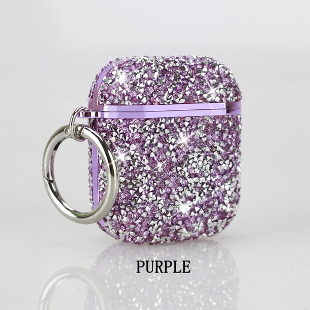 Airpods Case Luxury Glitter Hard Cover Shockproof Protective Airpod Accessories With Keychain For Apple Airpod Charging Case 2 1 Purple Glitter Walmart Com