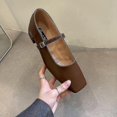 thumbnail image 5 of Zapatos de cuero plateados con punta cuadrada para mujer, calzado de tacón bajo, tacón grueso, boca poco profunda, zapatos de tacón Mary Jane, novedad de 2023, 5 of 5