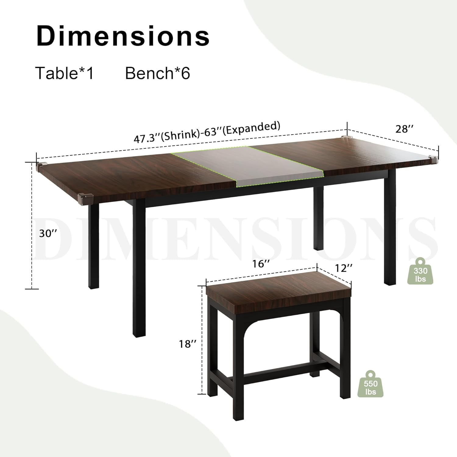 iPormis Dining Table Set, 7Piece Extendable Table from 63" Large Extendable Kitchen Table Set for 48(图3)
