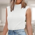 thumbnail image 2 of ManxiVoo Women Autumn Round Neck Check Pocket Short Sleeved Knitted Sweater Cropped Pullover Slim Sleeveless Turtleneck for Base Layer Comfort M Size White, 2 of 9