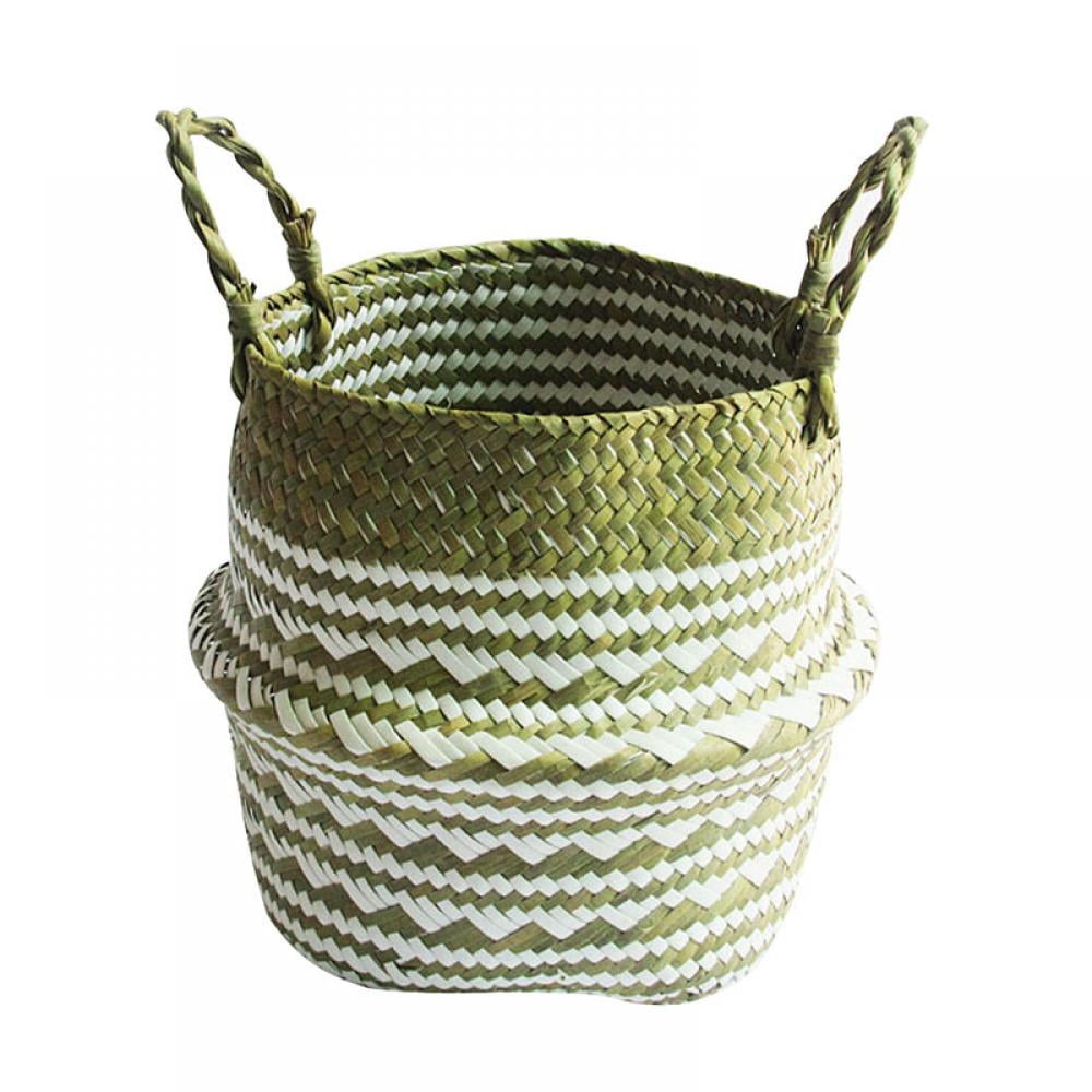 Details about   Large Size Foldable Handmade Flower Pot Beach Seagrass Belly Basket Storage Bags 