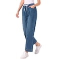 thumbnail image 4 of INSPIRE CHIC Women's Wide Leg Jeans Drawstring Elastic Waist Casual Denim Pants with Pockets Retro Blue XS, 4 of 6