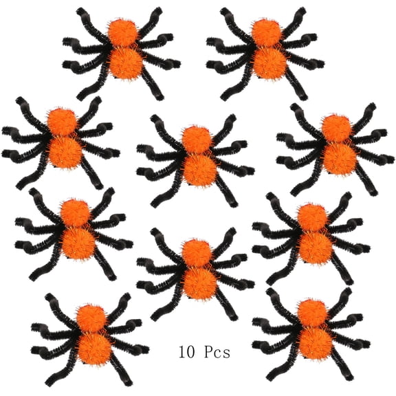 FEOLGEHLY 10 Pcs Mini Plastic Spiders with Burrs, Small Fake Spiders Scary Realistic Spiders for Halloween Prank Props, Halloween Decorations for Home Party Bar Haunted House, Party Favors, Orange