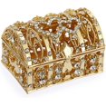 thumbnail image 1 of xianlin-Mini Crystal Metal Jewelry Box, Treasure Chest Style Trinket Storage Organizer Box For Jewelry Rings Earrings, Treasure Storage Keepsake Box for Girls, Gold, 1 of 4