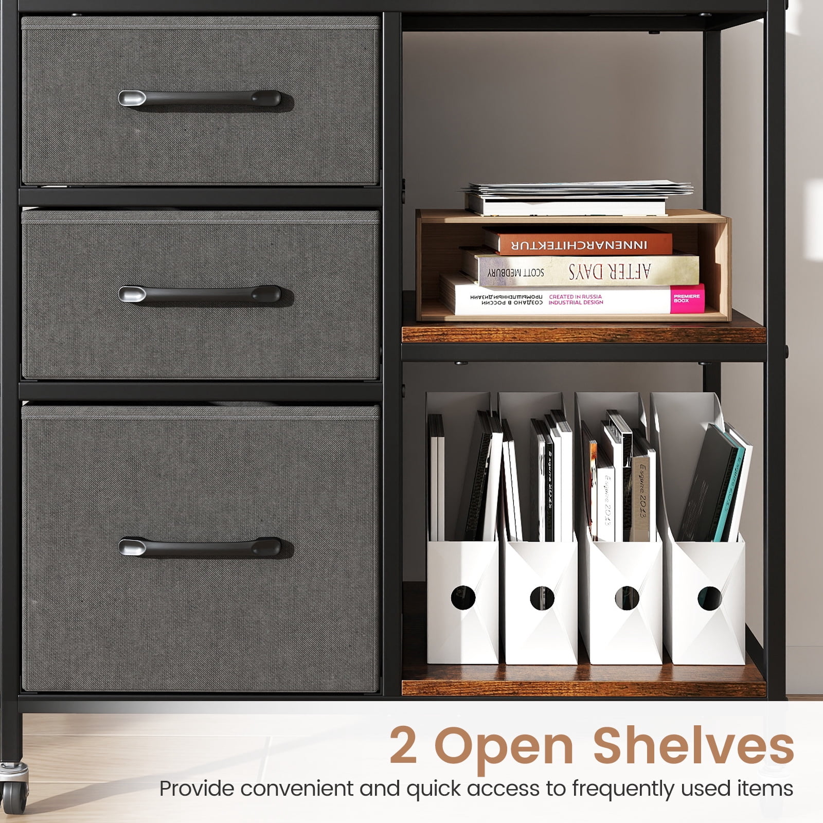 Gymax 3 Drawer Mobile File Cabinet w/ Charging Station Storage Cabinet on Wheels