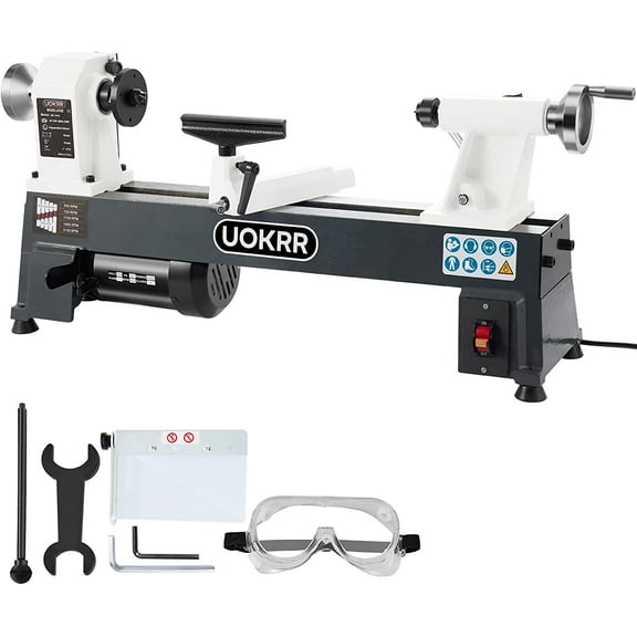 UOKRR Benchtop Wood Lathe 10" x 18" Wood Lathe Machine 5 Variable Speeds