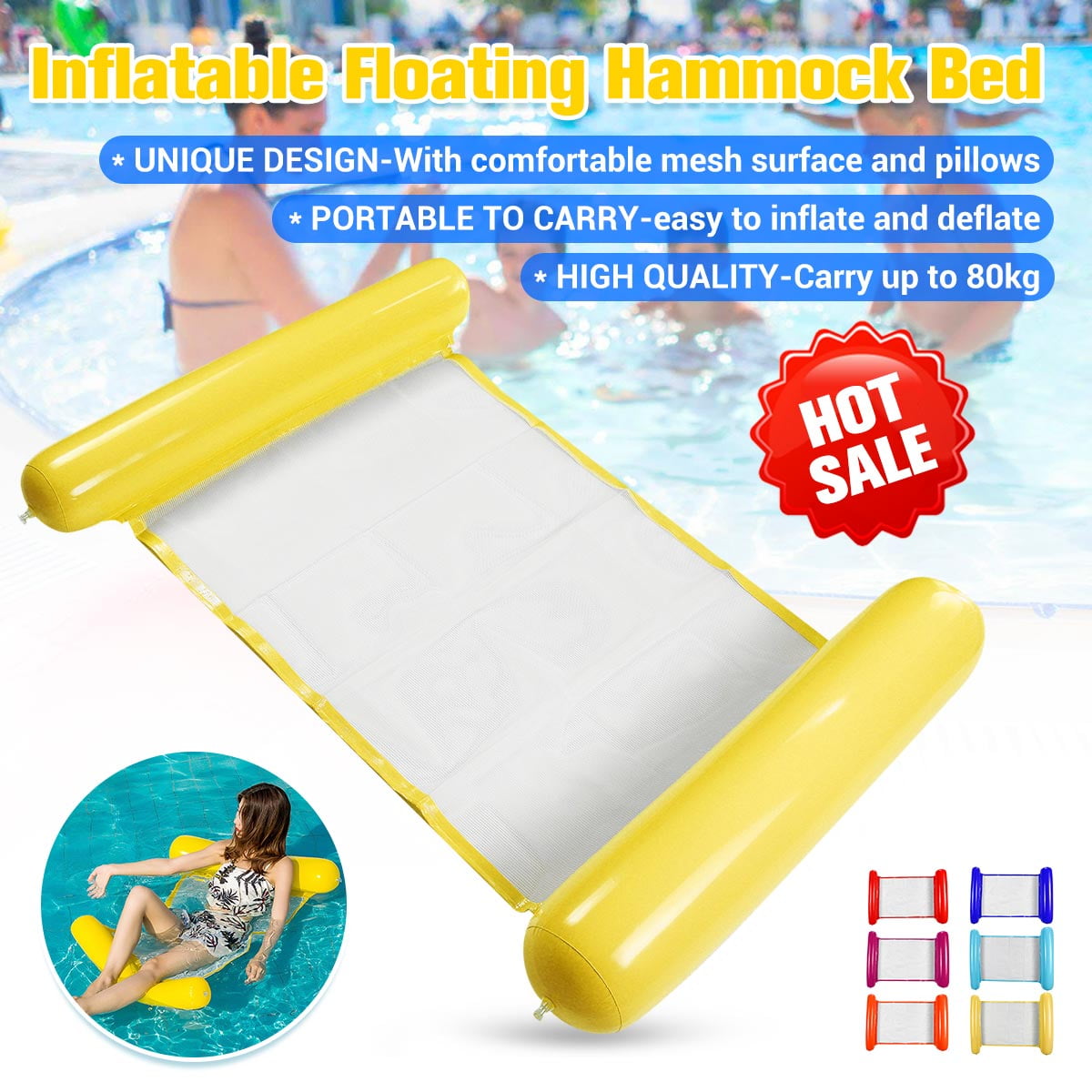 Inflatable Water Hammock Water Floating Bed Adult Swimming ...