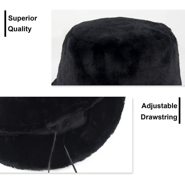 Winter Bucket Hat Women Warm Hats Vintage Faux Fur Fisherman Cap 