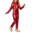 thumbnail image 2 of YunPes Girls Solid Metallic Glossy Leotard Jumpsuit Soft Stretchy Shiny Long Sleeve Onesies Halloween Dress-Up Party Performance Wear, 2 of 8