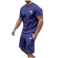 thumbnail image 1 of Conjunto de Sudadores de Hombres Impresión Casual Deportes de Manga Corta Cuello Redondo, Traje de Deporte de 2 Piezas con Pantalones de Corredores de Cintura Elástica, 1 of 4