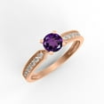 thumbnail image 2 of Round Natural Amethyst And White Zircon 925 Silver Rose Plating Solitaire Woman Ring-0.65 ctw Gemstone, 2 of 3