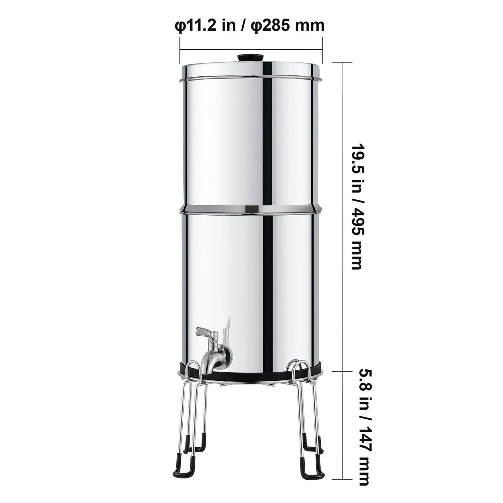 Gravity Fed Water Filter System 2.25 Gal, Activated Carbon + Ceramic Membrane, SUS304 Stainless Steel, for Camping Off-Grid