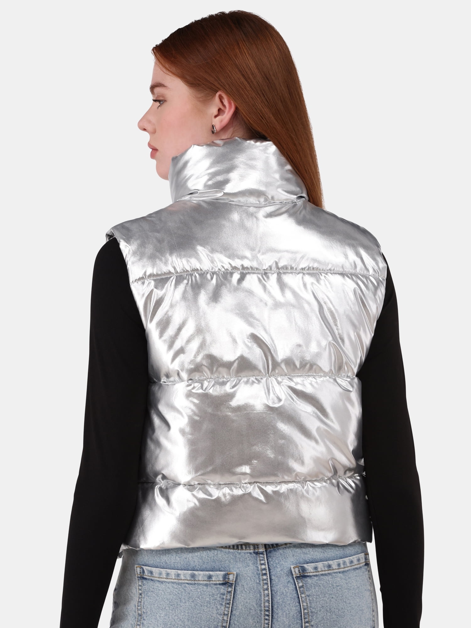 No Boundaries Metallic Puffer Vest, Women's and Women’s Plus